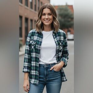 old navy green and blue plaid flannel shirt